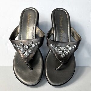 ATHENA ALEXANDER Peggye Women's Silver Rhinestones Thong Sandals Size 12 NWOT